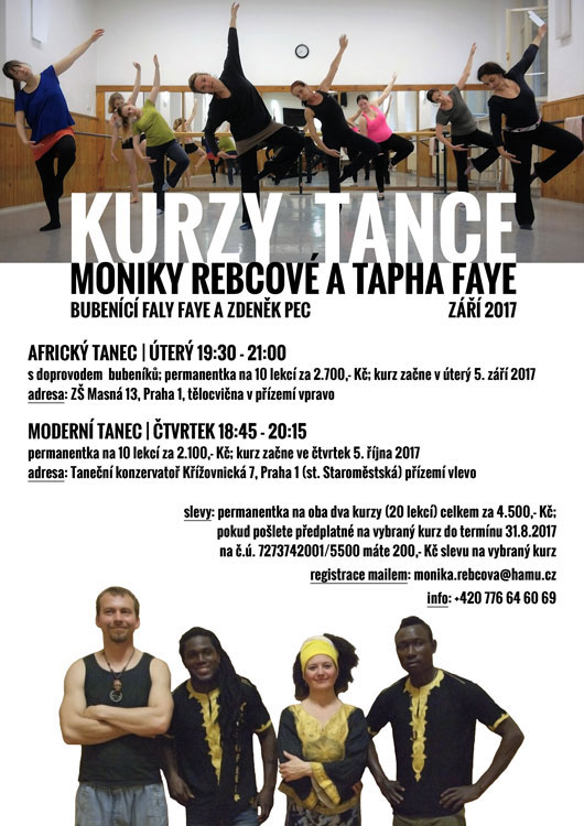 Leták Kurzy tance Moniky Rebcové a Tapha Faye 2017.09